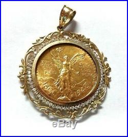 BEAUTIFUL COIN BAZEL CHARM FOR NECKLACE 14K SOLID GOLD With CUBIC ZIRCONIA