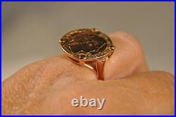 Bague Ancien Or Massif Porte Bonheur Piece 10fr Antique Solid Gold Coin Ring