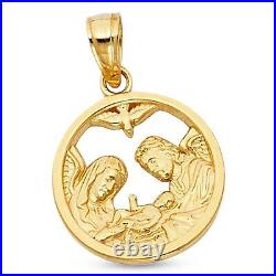 Baptism Coin Pendant Solid 14k Yellow Gold Round Medallion Charm Polished