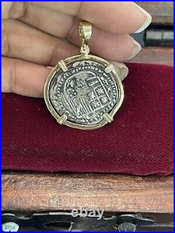 Beautiful Atocha Silver Coin Pendant In 14k Solid Gold Bezel