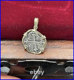 Beautiful Atocha Silver Mini Coin Pendant In 14k Solid Gold Bezel