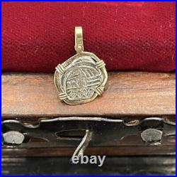 Beautiful Atocha Silver Mini Coin Pendant In 14k Solid Gold Bezel