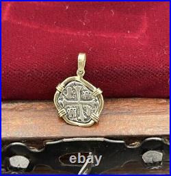 Beautiful Atocha Silver Mini Coin Pendant In 14k Solid Gold Bezel