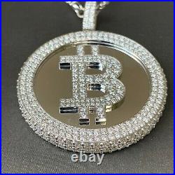 Bit Coin Crypto Currency Diamond & White Gold Solid Pendant 6.5 Carats TW