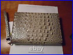 Brahmin Sara Mercury Platinum Silver Grey Gold Bag Envelope Clutch Wristlet Nwt