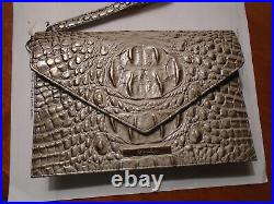 Brahmin Sara Mercury Platinum Silver Grey Gold Bag Envelope Clutch Wristlet Nwt
