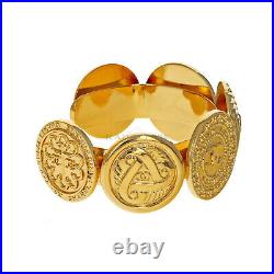 CHANEL 6 Coin Medallion Charm Coin Cuff Bracelet, Gold Tone Hardware