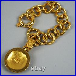 CHANEL Bracelet Bangle AUTH logo coco mark Coin Gold 7.08in Vintage Rare Old F/S