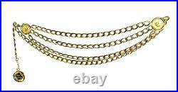 CHANEL Vintage Gold Metal Curb Chain Logo Coin Detail Triple Layer Belt