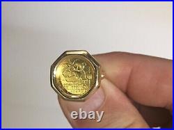 CHINESE PANDA BEAR 20mm COIN SOLID LADIES RING 14 KT YELLOW GOLD FINISH