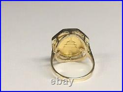 CHINESE PANDA BEAR 20mm COIN SOLID LADIES RING 14 KT YELLOW GOLD FINISH