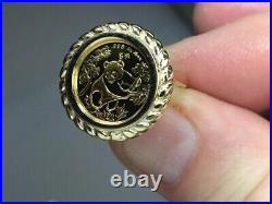 CHINESE PANDA BEAR COIN Without Stone Beauty Fancy Ring Solid 14k Yellow Gold