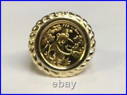 CHINESE PANDA BEAR COIN Without Stone Beauty Fancy Ring Solid 14k Yellow Gold