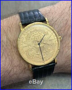 CORUM Quartz Solid 18K Gold 20 Dollar Coin Watch Year 1903 With Gold Buckle