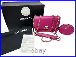 Chanel Handbag Calfskin Quilted Fuchsia & Gold Flap Shoulder Bag with Coin Purse