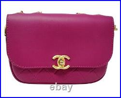 Chanel Handbag Calfskin Quilted Fuchsia & Gold Flap Shoulder Bag with Coin Purse