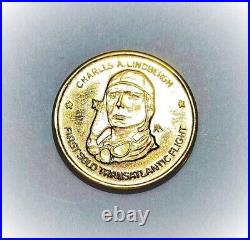 Charles A. Lindbergh Solid 10kt Gold Piece Commemorative Coin Medal 1977