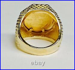 Charm Men's 20 mm Coin American Eagle Ring with Vintage Solid 14K Yellow Gold