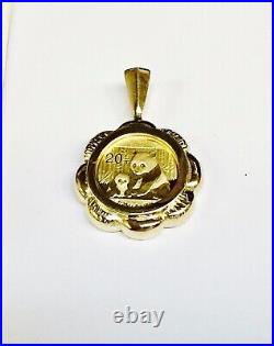 Chinese Panda 20 mm Coin Bear Charm Pendant 14K Solid Yellow Gold Finish