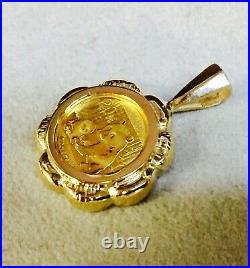 Chinese Panda 20 mm Coin Bear Charm Pendant 14K Solid Yellow Gold Finish