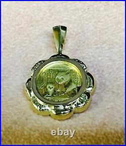 Chinese Panda Bear Charm 20 mm Coin Pendant 14Kne Solid Yellow Gold Plated