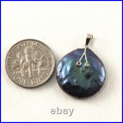 Coin Pearl Pendant 14k White Gold with Diamond Eyes