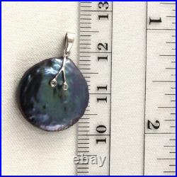 Coin Pearl Pendant 14k White Gold with Diamond Eyes Coin Pearl Pendant 14k White Gold with Diamond Eyes