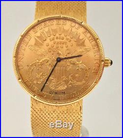 Corum 1904 $20 Coin Gold Watch with 18k Mesh Band & Clasp Blue Sapphire on Crown