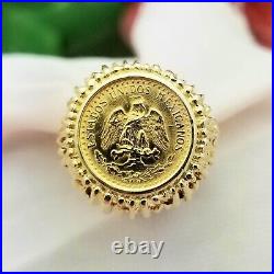Custom 1945 Dos Pesos Coin Ring Solid Mexican Coin Unique 14k Yellow Gold Plated