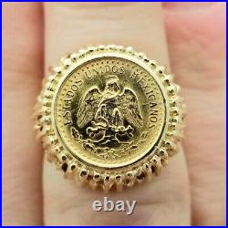 Custom 1945 Dos Pesos Coin Ring Solid Mexican Coin Unique 14k Yellow Gold Plated