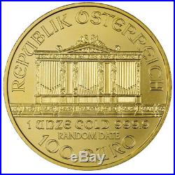 Daily Deal! Random Date Austria 1 oz Gold Philharmonic 100 GEM BU Coin SKU53008