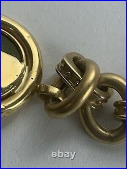 Designer Solid 18k Gold Textured Chain Link Bracelet Greek Roman Coin Signed