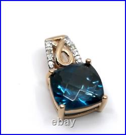Diamond & London Blue Topaz Dainty Pendant in 14k Solid Rose Gold Diamond & London Blue Topaz Dainty Pendant in 14k Solid Rose Gold