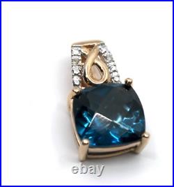 Diamond & London Blue Topaz Dainty Pendant in 14k Solid Rose Gold Diamond & London Blue Topaz Dainty Pendant in 14k Solid Rose Gold