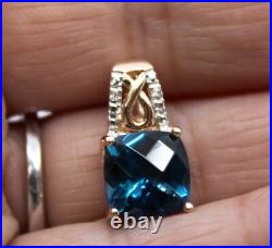 Diamond & London Blue Topaz Dainty Pendant in 14k Solid Rose Gold Diamond & London Blue Topaz Dainty Pendant in 14k Solid Rose Gold