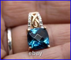 Diamond & London Blue Topaz Dainty Pendant in 14k Solid Rose Gold Diamond & London Blue Topaz Dainty Pendant in 14k Solid Rose Gold