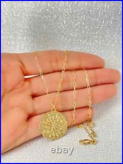 Diamond Sand Dollar Pendant Medallion Paperclip Chain Necklace 14K Solid Gold