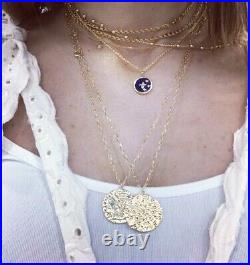 Diamond Sand Dollar Pendant Medallion Paperclip Chain Necklace 14K Solid Gold