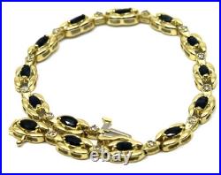 Diamond & Sapphire Link Tennis Bracelet In 14k Solid Yellow Gold Diamond & Sapphire Link Tennis Bracelet In 14k Solid Yellow Gold