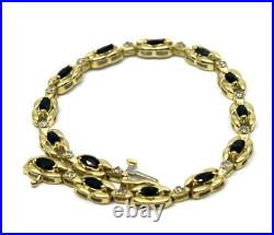 Diamond & Sapphire Link Tennis Bracelet In 14k Solid Yellow Gold Diamond & Sapphire Link Tennis Bracelet In 14k Solid Yellow Gold