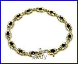 Diamond & Sapphire Link Tennis Bracelet In 14k Solid Yellow Gold Diamond & Sapphire Link Tennis Bracelet In 14k Solid Yellow Gold