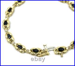 Diamond & Sapphire Link Tennis Bracelet In 14k Solid Yellow Gold Diamond & Sapphire Link Tennis Bracelet In 14k Solid Yellow Gold