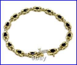 Diamond & Sapphire Link Tennis Bracelet In 14k Solid Yellow Gold Diamond & Sapphire Link Tennis Bracelet In 14k Solid Yellow Gold