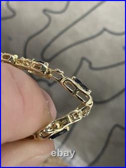 Diamond & Sapphire Link Tennis Bracelet In 14k Solid Yellow Gold Diamond & Sapphire Link Tennis Bracelet In 14k Solid Yellow Gold
