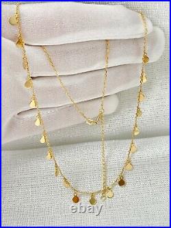 Disc Dangle Multi Charm Necklace 14K Solid Gold Women Adjustable Cable Chain