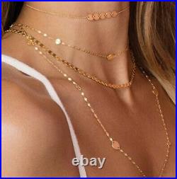 Disk Choker Necklace 14K Solid Gold Minimalist Adjustable Coin Chain Necklace