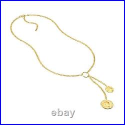 Double Coin Lariat Necklace 14K Solid Gold Women Adjustable Cuban Link Chain