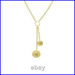 Double Coin Lariat Necklace 14K Solid Gold Women Adjustable Cuban Link Chain