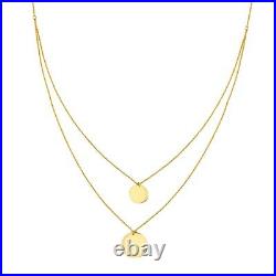 Double Coin Necklace Engravable Disc Pendant Layered Chain Women 14K Solid Gold