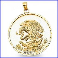 Eagle & Snake Coin Pendant Solid 14k Yellow Gold Medallion Charm Polished Style